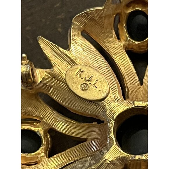 Kenneth Jay Lane KJL Blue & Rhinestone Vintage Square Floral Brooch Signed - Picture 5 of 16